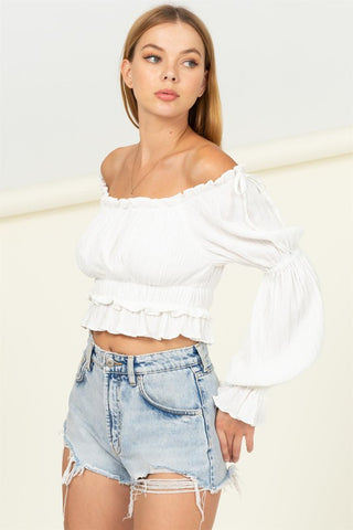 Dipped in Sugar Flounce Hem Blouse Top