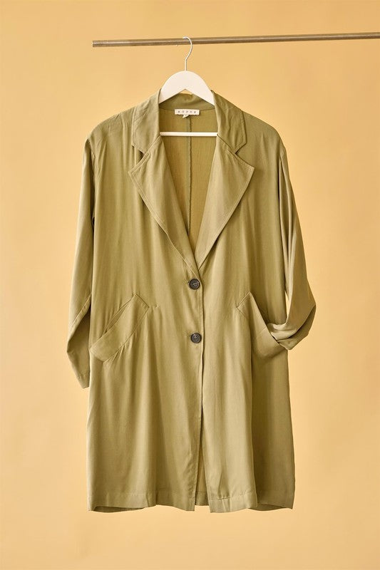 Right Round Button Front Oversized Coat OLIVE Trench Coat