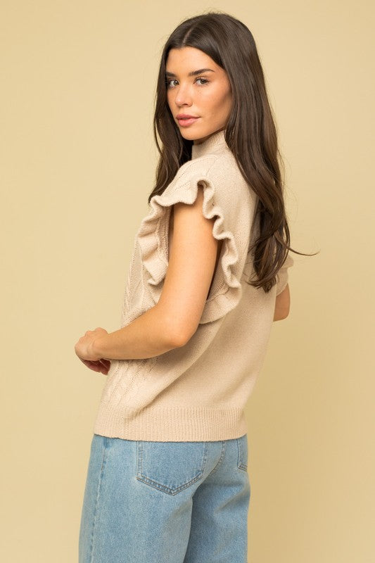 CABLE KNIT RUFFLE SWEATER VEST top