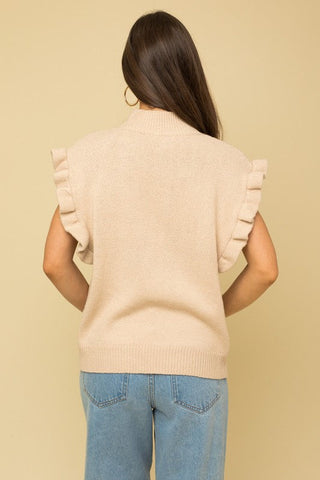 CABLE KNIT RUFFLE SWEATER VEST top