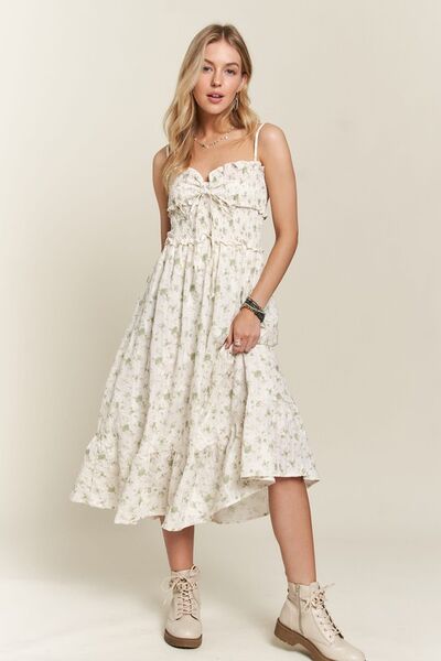 Smocked Floral Sweetheart Neck Cami Dress Gum Leaf Dress