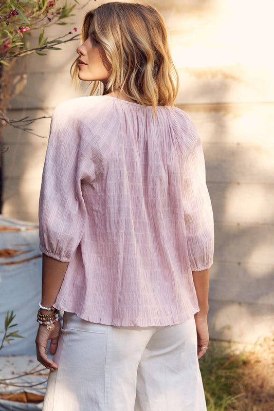 In February Textured Tie Neck Blouse Top