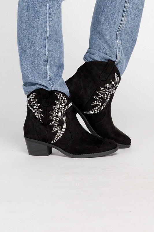 Ronan Rhinestone Western Booties BLACK Boots