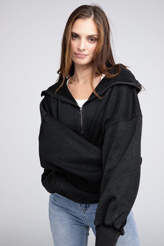 Stitch Detailed Elastic Hem Hoodie BLACK Sweater