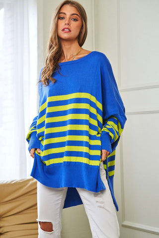 Multi Striped Elbow Patch Loose Fit Sweater Top Sweater