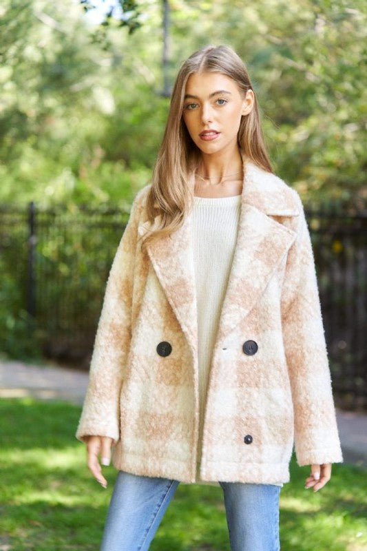 Fuzzy Boucle Textured Double Breasted Coat Jacket Coat