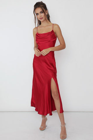 Satin Side Slit Midi Dress Dress