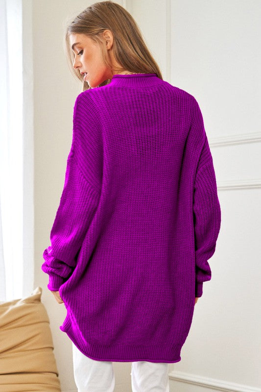Solid Mock Neck Long Sleeve Knit Sweater Sweater