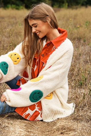 The Fuzzy Smile Long Bell Sleeve Knit Cardigan cardigan