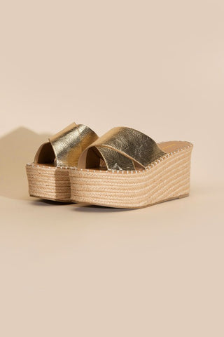 Raffia Platform Slides Sandals