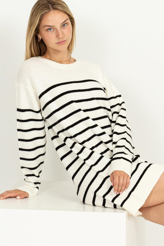 Casually Chic Striped Sweater Dress CREAM/BLACK Dress