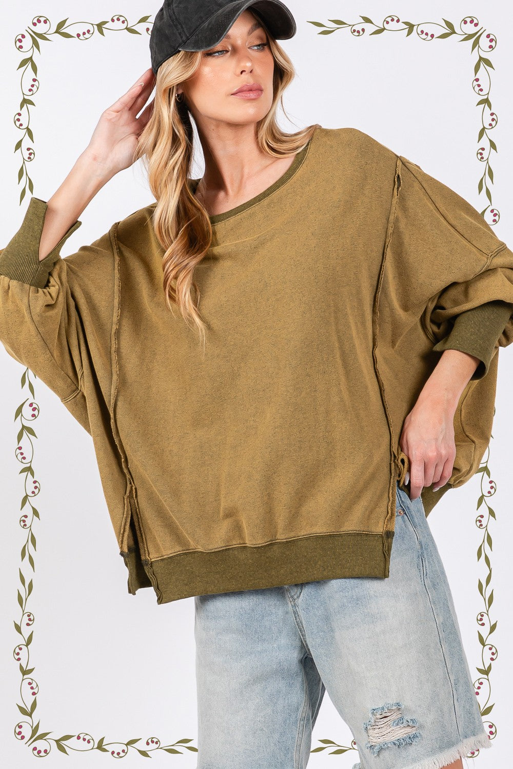 Mineral Wash Side Slit Oversized Sweatshirt sweatshirt