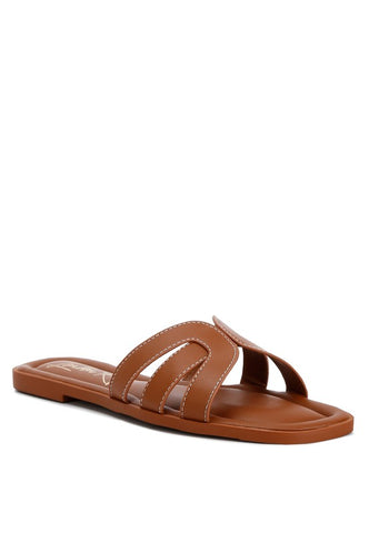 Aura Faux Leather Flat Sandals Tan Sandals