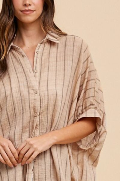 Striped Button Up Half Sleeve Shirt Top