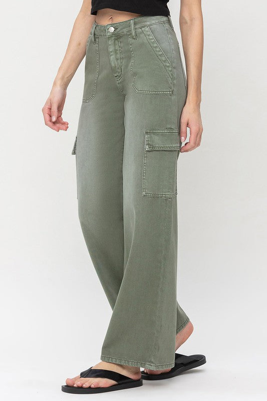 High Rise Utility Cargo Wide ARMY GREEN Jeans