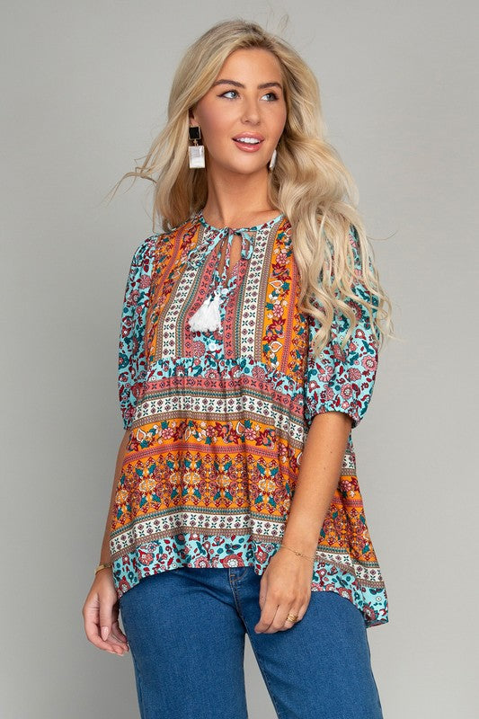 Tunic top with tassel sky blue Top
