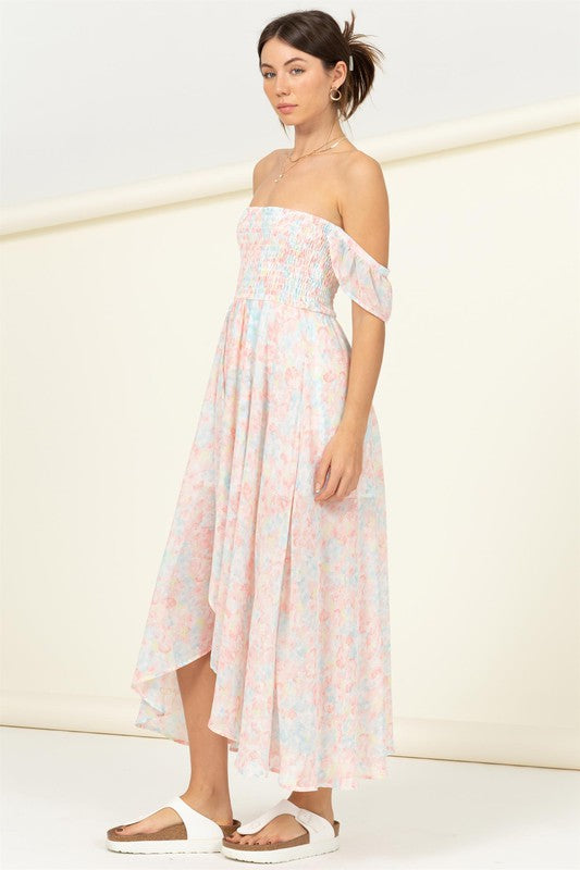 Pastel Florals Smocked Midi Dress Dress