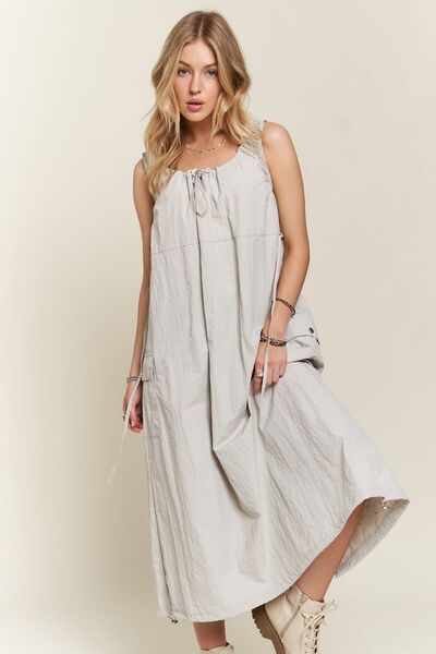 Drawstring Slit Back Cargo Dress Lt Grey Dress