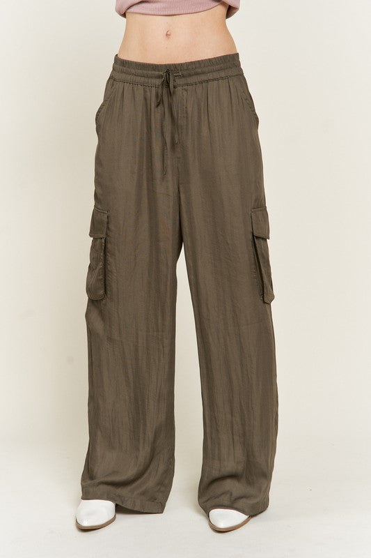 Satin Cargo Pants OLIVE Pants