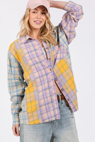 Button Up Raw Hem Plaid Flannel Shirt Shirt