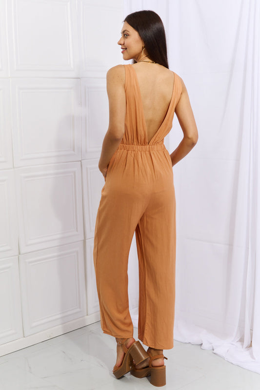 HEYSON Feels Right Cut Out Detail Wide Leg Jumpsuit in Sherbet Jumpsuits and Rompers