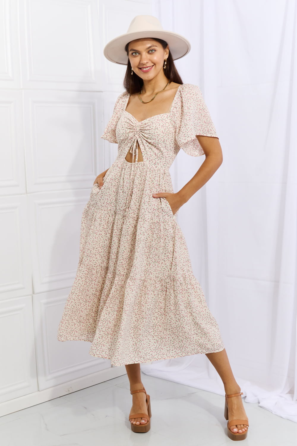 HEYSON Let It Grow Full Size Floral Tiered Ruffle Midi Dress Dress