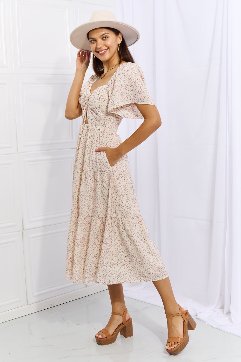 HEYSON Let It Grow Full Size Floral Tiered Ruffle Midi Dress Dress