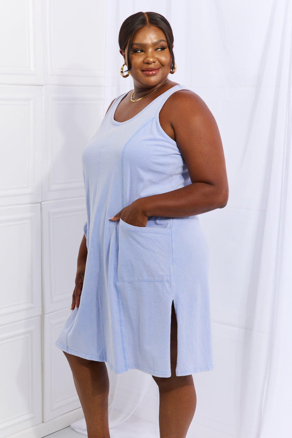 HEYSON Look Good, Feel Good Full Size Washed Sleeveless Casual Dress in Periwinkle Dress