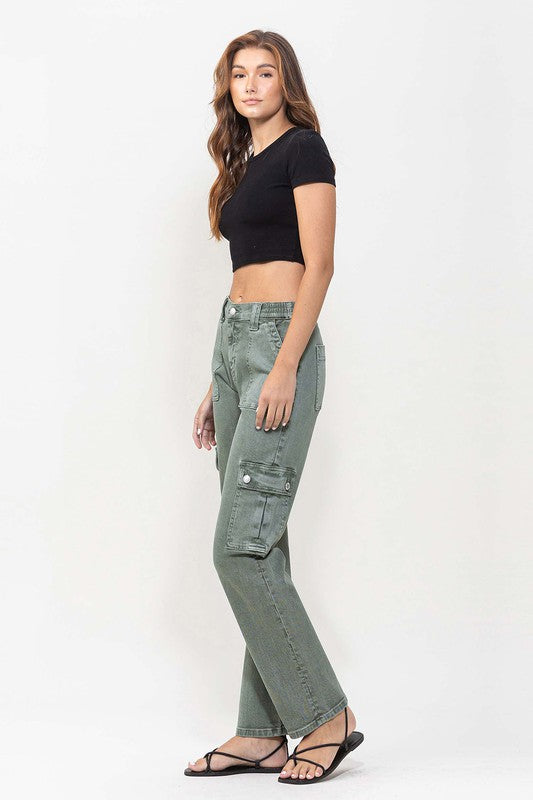 Mid Rise Straight Cargo Pocket Detail Jeans Denim pants