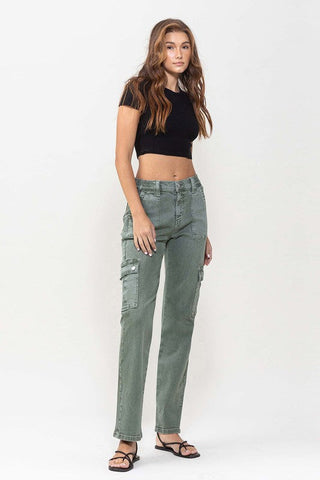 Mid Rise Straight Cargo Pocket Detail Jeans Denim pants