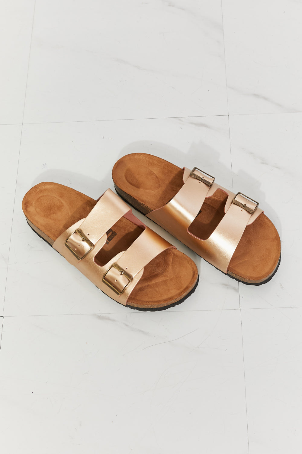 MMShoes Best Life Double-Banded Slide Sandal in Gold Sandals