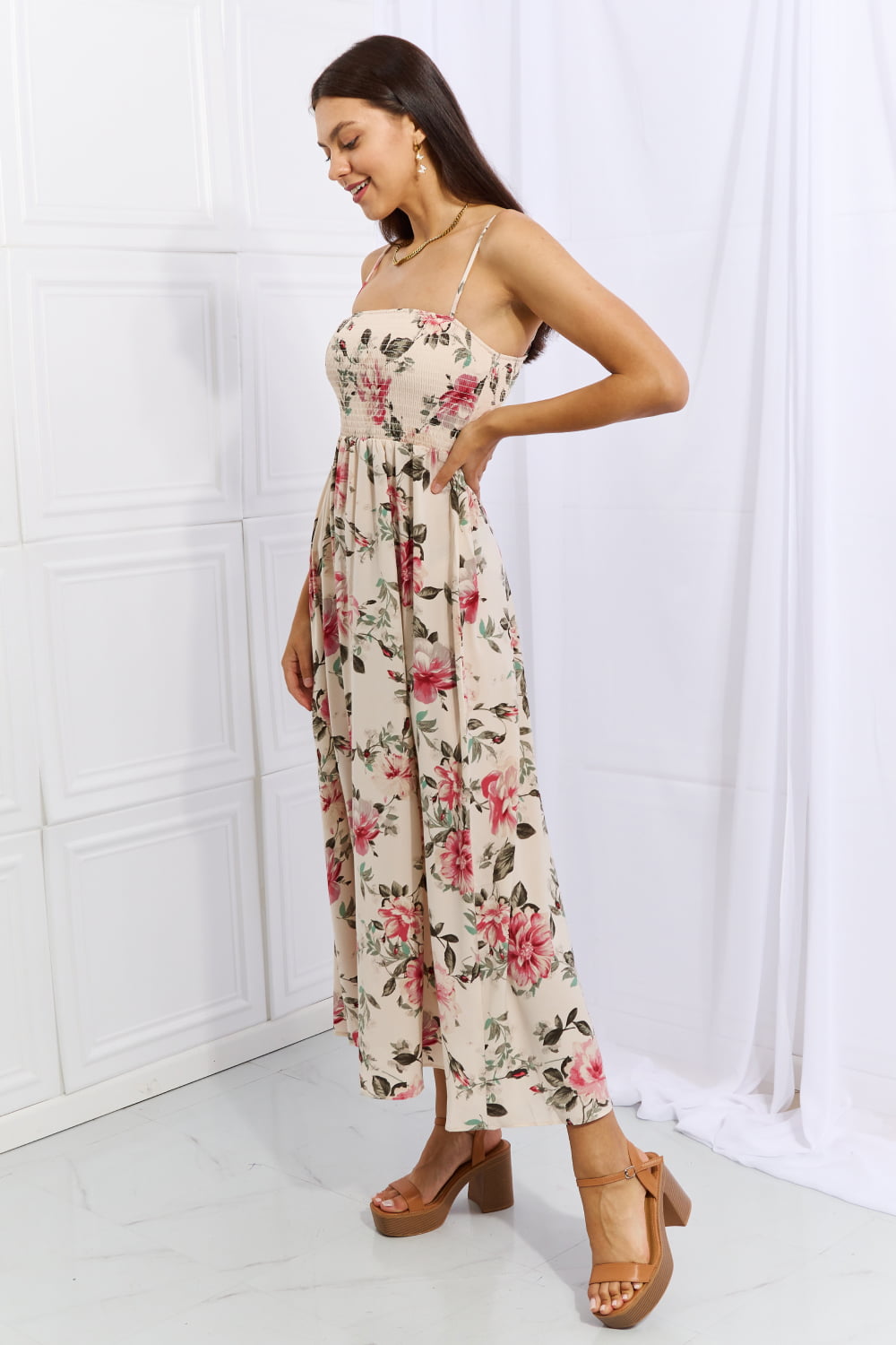 OneTheLand Hold Me Tight Sleevless Floral Maxi Dress in Pink Dress