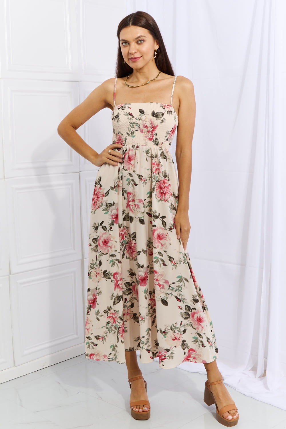 OneTheLand Hold Me Tight Sleevless Floral Maxi Dress in Pink Floral Dress