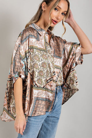 PRINTED HALF SLEEVE BLOUSE TOP Shirt