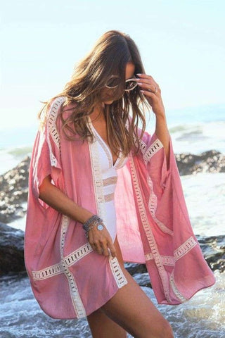 Pink Kimono Beach Cover Up Kimono Cardigan