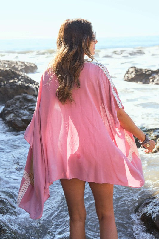 Pink Kimono Beach Cover Up Kimono Cardigan