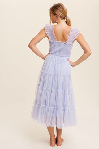 Smocked Ruffle Tiered Mesh Midi Maxi Dress Dress