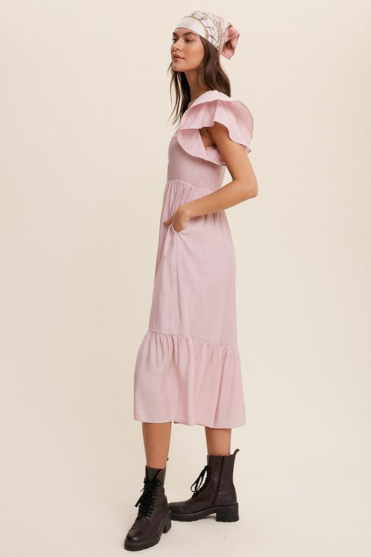Square Neck Ruffled Short Sleeve Maxi Dress Dress
