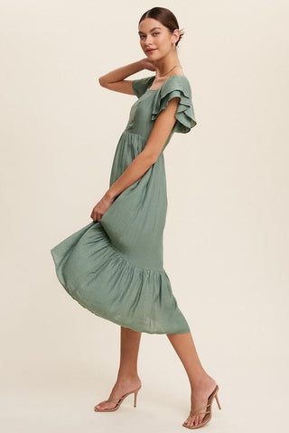 Square Neck Ruffled Short Sleeve Maxi Dress Dress