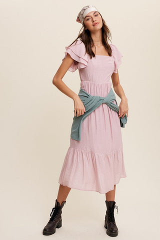 Square Neck Ruffled Short Sleeve Maxi Dress Dress