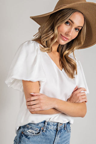 V Neck puff sleeve blouse top Top