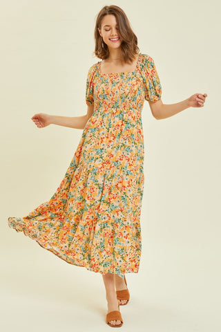 Full Size Floral Smocked Tiered Midi Dress Dress