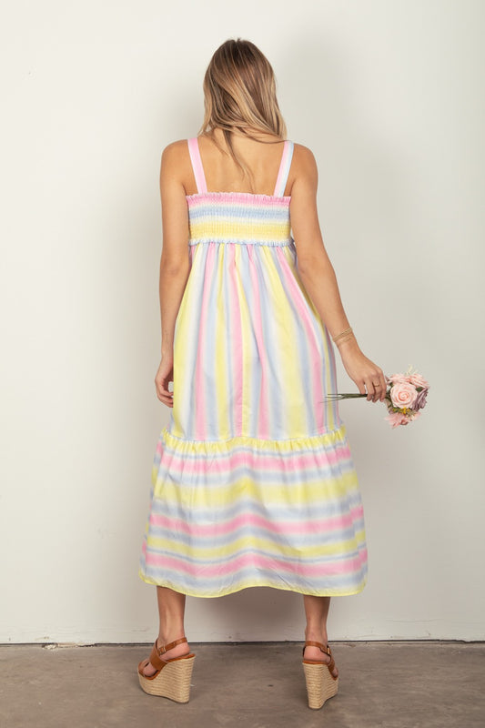 Striped Woven Smocked Midi Cami Dress Dress
