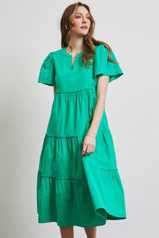 Full Size Cotton Poplin Ruffled Tiered Midi Dress Dress