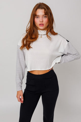Long Sleeve Contrast Top OFF WHITE-BLACK-GREY Top