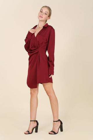 Satin collared wrap mini dress Dress