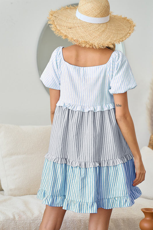 BiBi Striped Ruffle Tiered Mini Dress Dress