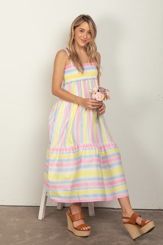 Striped Woven Smocked Midi Cami Dress Dress