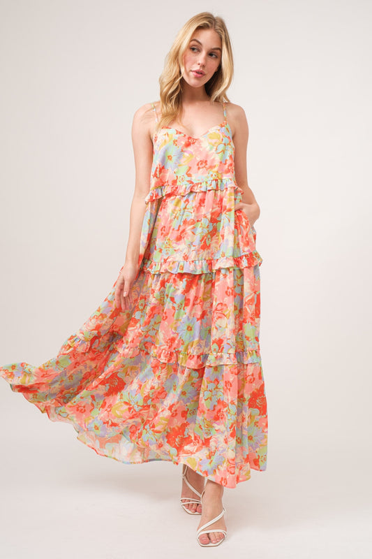 And The Why Floral Ruffled Tiered Maxi Cami Dress Floral Dress