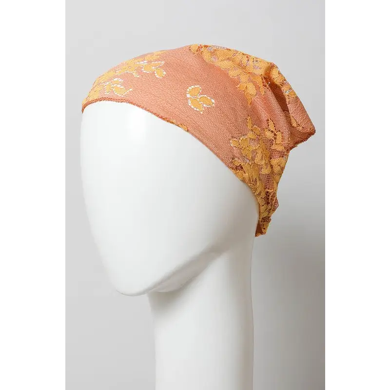 Bohemian Floral Lace Headscarf Peach Default Hair Accessories